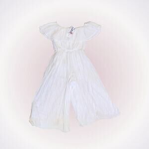 Endless Rose Off-Shoulder Pleated Midi White Jumpsuit | Sz S